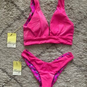 Maaji Bright Pink Bikini with Floral Accents
